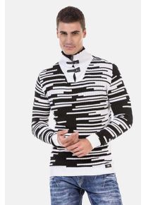 Cipo & Baxx CIPO & BAXX Herren Stehkragenpullover "Pullover", schwarz-weiß, casual, Gr. M, gestreift, 50% Baumwolle;50% Polyacryl, Pullover, mit