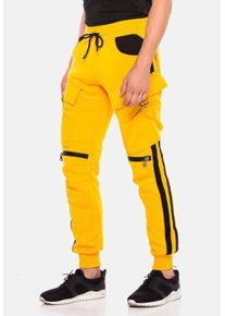 Cipo & Baxx CIPO & BAXX Herren Trainingshose "HOMEWEAR", gelb, Gr. M, gestreift, 70% Baumwolle;30% Polyester, Hosen, im sportlichen Look, CR125
