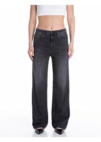 Replay Damen Straight-Jeans "MELJA", schwarz, casual, Gr. 30, Denim/Jeans, Obermaterial: 99% Baumwolle, 1% Elasthan, Jeans, mit weitem Bein