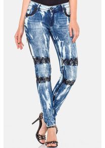 Cipo & Baxx CIPO & BAXX Damen Slim-fit-Jeans "Jeans", blau, casual, Gr. 31, unifarben, 98% Baumwolle;2% Elasthan, Jeans, mit Ziersteinen, WD-368