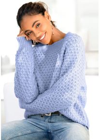 Vivance Damen Rundhalspullover, blau, modisch, Gr. 32, unifarben, Strick, Obermaterial: 72% Polyacryl, 25% Polyamid, 3% Elasthan, Pullover, mit