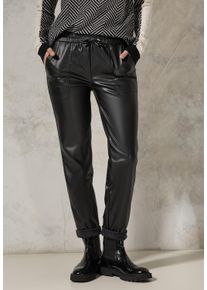 Street One Damen Lederimitathose, schwarz, casual, Gr. XL, unifarben, Stoff, 100% Polyester, Hosen, Elastikbund mit Tunnelzug