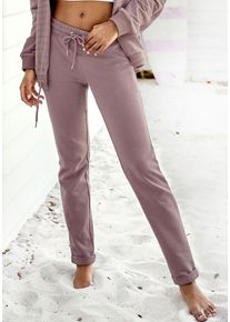 H.I.S. H.I.S Damen Sweathose, Gr. 36, lila, Interlock, Obermaterial: 60% Baumwolle, 40% Polyester, unifarben, bestickt, modisch, Hosen, Schlupfhose mit