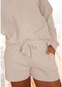 s.Oliver Damen Sweatshorts, Gr. 32, beige, Rippware, Obermaterial: 100% Baumwolle, unifarben, casual, Hosen, Kurze Hose aus Ripp-Qualität mit