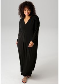 ANISTON PLUS Damen Maxikleid, schwarz, Gr. 48, unifarben, leicht glänzend, Single Jersey, Obermaterial: 95% Polyester, 5% Elasthan, Kleider, mit