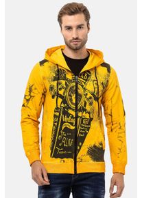 Cipo & Baxx CIPO & BAXX Herren Sweatjacke "Jacken", gelb, Basic, Gr. XL, bedruckt, 80% Baumwolle;15% Polyester;5% Elasthan, Sweatjacken, mit Print, CL561