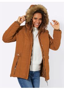 Casual Looks Damen Steppjacke, braun, Gr. 38, unifarben, 50% Polyester, 37% Baumwolle, 13% Polyamid, Kunstpelz:80% Polyacryl, 20% Polyester, Jacken