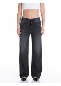 Replay Damen Straight-Jeans "MELJA", schwarz, casual, Gr. 27, Denim/Jeans, Obermaterial: 99% Baumwolle, 1% Elasthan, Jeans, mit weitem Bein