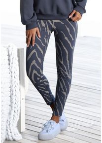 Lascana Damen Leggings, Gr. 36, grau, Jersey, Obermaterial: 95% Baumwolle, 5% Elasthan, gemustert, casual, Hosen, mit Zebramuster und breitem Bund,