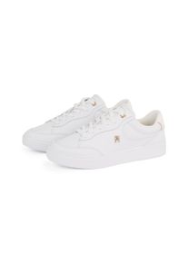 Tommy Hilfiger Damen Plateausneaker "ESSENTIAL CHIC COURT SNEAKER", Gr. 35, weiß, Leder, Lederimitat, sportlich, Schuhe, Freizeitschuh, Schnürschuh,