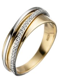 Jobo Damen Diamantring, 58, SI = kleine Einschlüsse, Gelbgold 585-Weißgold 585-Diamanten, gelb, Gelbgold 585, Weißgold 585, Diamanten, Fingerringe,