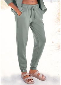 Lascana Damen Sweathose, Gr. 36, grün, Sweatware, Obermaterial: 100% Baumwolle, bestickt, unifarben, casual, Hosen, aus organischer Baumwolle,