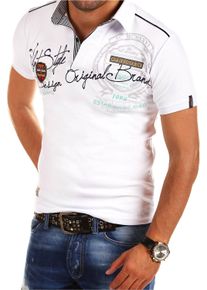 behype Herren Poloshirt "AMBITION", weiß, casual, Gr. XXL, bedruckt, bestickt, 100% Baumwolle, Shirts, mit sportiven Prints