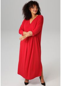 ANISTON PLUS Damen Maxikleid, rot, Gr. 48, unifarben, leicht glänzend, Single Jersey, Obermaterial: 95% Polyester, 5% Elasthan, Kleider, mit
