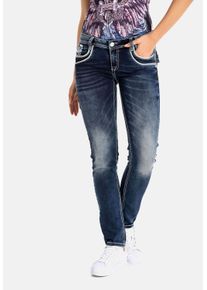 Cipo & Baxx CIPO & BAXX Damen Regular-fit-Jeans "Jeans", blau, casual, Gr. 27, unifarben, 66% Baumwolle;31% Polyester;3% Elasthan, Jeans, mit Farbigen Nähten,