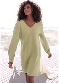 s.Oliver Damen Sweatkleid, Gr. 44, grün, Rippware, Obermaterial: 100% Baumwolle, unifarben, Basic, Kleider, Langarmkleid aus Ripp-Qualität mit
