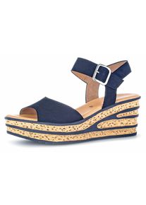 Gabor Damen Keilsandalette, Gr. 44, blau, Ziegenveloursleder, modisch, Schuhe, Sommerschuh, Sandale, Keilabsatz, mit auffällliger Absatzgestaltung
