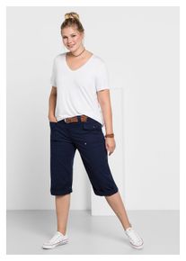 sheego Damen 3/4-Hose "Große Größen", blau, casual, Gr. 52, unifarben, Obermaterial: 97% Baumwolle, 3% Elasthan, Hosen, Mit Krempelfunktion