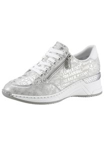 Rieker Damen Sneaker, Gr. 36, silber, Lederimitat, metallic, sportlich, Schuhe, mit Lettern bedruckt, Freizeitschuh, Halbschuh, Schnürschuh