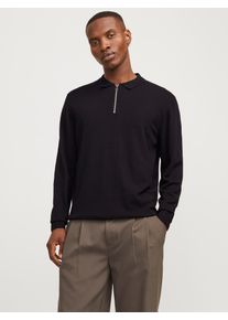 Jack & Jones JACK & JONES Herren Polokragenpullover "JJEEMIL KNIT POLO HALF ZIP LS NOOS", schwarz, modisch, Gr. L, unifarben, Strick, Obermaterial: 60% Baumwolle,