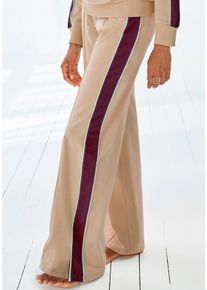 s.Oliver Damen Sweathose, Gr. 32, beige, Obermaterial: 95% Baumwolle, 5% Elasthan, unifarben mit Farbeinsatz, modisch, Hosen, Loumngehose mit