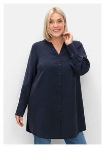 sheego Damen Longbluse "Große Größen", blau, feminin, Gr. 50, unifarben, Obermaterial: 86% Modal, 14% Polyester, Blusen, mit Raffung am Rückenteil