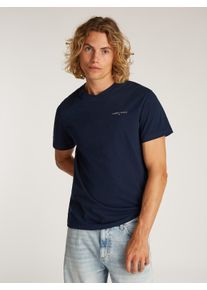 Tommy Jeans Herren T-Shirt "TJM SLIM LINEAR CHEST SS TEE EXT", blau, casual, Gr. XXL, unifarben, Jersey, Obermaterial: 100% Baumwolle, Shirts, mit