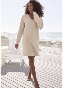 s.Oliver Damen Sweatkleid, Gr. 44, beige, Rippware, Obermaterial: 100% Baumwolle, unifarben, Basic, Kleider, Langarmkleid aus Ripp-Qualität mit