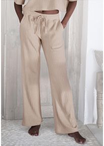 Lascana Damen Homewearhose, Gr. 44, beige, Rippware, Obermaterial: 56% Polyester, 41% Viskose, 3% Elasthan, unifarben, meliert, modisch, Hosen,