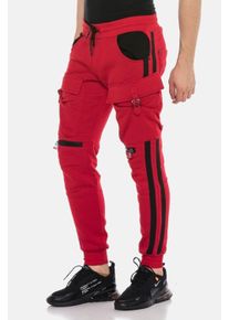 Cipo & Baxx CIPO & BAXX Herren Trainingshose "HOMEWEAR", rot, Gr. M, gestreift, 70% Baumwolle;30% Polyester, Hosen, im sportlichen Look, CR125