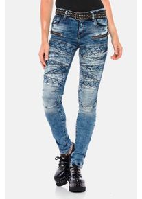 Cipo & Baxx CIPO & BAXX Damen Slim-fit-Jeans "Jeans", blau, casual, Gr. 27, unifarben, 98% Baumwolle;2% Elasthan, Jeans, mit coolen Stickelementen, WD381