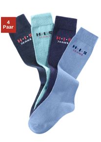 H.I.S. H.I.S Kinder Kniestrümpfe, Gr. 43, blau, Polyamid, Baumwolle, Elasthan (LYCRA), unifarben, Socken, mit verstärkten Belastungszonen
