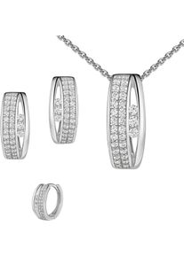 Firetti Damen Ohrring und Ketten Set "Multipack Schmuck Geschenk Silber 925 Creolen Halskette mit Anhänger", silber, Silber 925 (Sterlingsilber),