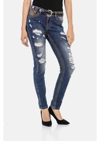 Cipo & Baxx CIPO & BAXX Damen Slim-fit-Jeans "Jeans", blau, casual, Gr. 30, unifarben, 98% Baumwolle;2% Elasthan, Jeans, in knalligem Design, WD455