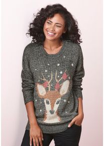 Lascana Damen Sweater, Gr. 32, schwarz, Strick, Obermaterial: 70% Polyester, 30% Polyacryl, Jacquardmuster, casual, Sweatshirts, Weihnachtspullover