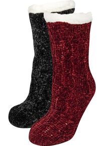 Damen Kuschelsocken, Capelli New York, rot, Obermaterial: 100% Polyester, uni, Zopfmuster, Socken, mit Antirutsch-Noppen