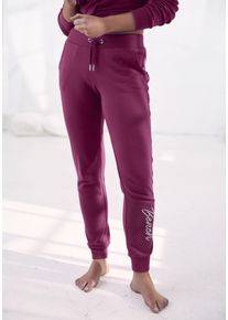 Damen Relaxhose, BENCH. LOUNGEWEAR, Gr. 32, lila, Interlock, Obermaterial: 100% Baumwolle, unifarben, bestickt, Basic, Hosen, mit glänzender