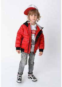 Gulliver Jungen Steppjacke, rot, casual, Gr. 98, kariert, mehrfarbig, 100% Polyester, Jacken, mit Kapuze und Strickbündchen