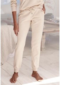 Damen Relaxhose, BENCH. LOUNGEWEAR, Gr. 32, beige, Interlock, Obermaterial: 55% Baumwolle, 45% Polyester, unifarben, bestickt, meliert, Basic, Hosen,