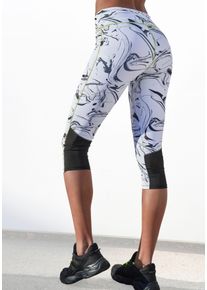 active by Lascana LASCANA ACTIVE Damen Caprileggings "White Marble", schwarz, sportlich, Gr. 32, gemustert, Mesh, Obermaterial: 85% Polyester, 15% Elasthan, Hosen,