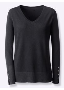 Heine Damen V-Ausschnitt-Pullover "Pullover", schwarz, Gr. 42, unifarben, 80% Viskose, 20% Polyamid, Pullover