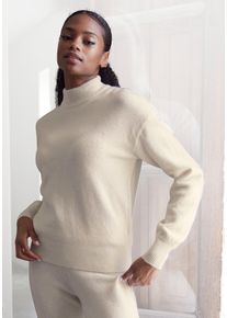 Lascana Damen Strickpullover, Gr. 40, beige, Strick, Obermaterial: 52% Polyester, 44% Polyacryl, 4% Elasthan, unifarben, meliert, klassisch,