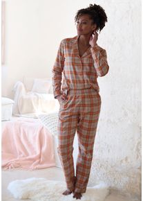 Vivance Dreams Damen Pyjama, Gr. 34, orange, Flanell, Obermaterial: 100% Baumwolle, kariert, mehrfarbig, Homewear-Sets, aus kuschelig weichem Flanell
