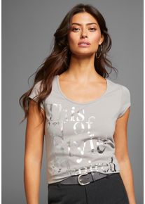 Laura Scott Damen T-Shirt, grau, feminin, Gr. 32, bedruckt, Jersey, Obermaterial: 95% Baumwolle, 5% Elasthan, Shirts, sehr figurbetont, mit frischem