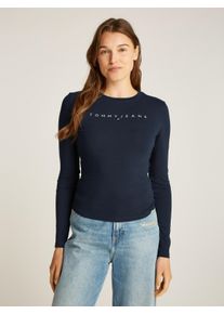 Tommy Jeans Damen Langarmshirt "TJW SLIM LINEAR TEE LS EXT", blau, Basic, Gr. M, unifarben, Jersey, Obermaterial: 100% Baumwolle, Shirts, mit
