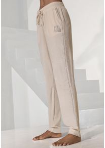 Vivance Damen Nickihose, Gr. 32, beige, Nicki, Obermaterial: 100% Polyester, casual, Hosen, mit Glitzerdruck