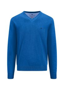 Fynch-Hatton Herren Strickpullover, blau, casual, Gr. M, unifarben, Strick, Obermaterial: 100% Baumwolle, Pullover, mit Logostickerei und V-Ausschnitt