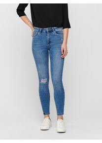 Only Damen High-waist-Jeans "ONLMILA", blau, casual, Gr. 25, Abriebeffekte, Denim/Jeans, Obermaterial: 94% Baumwolle, 4% Polyester, 2% Elasthan, Jeans