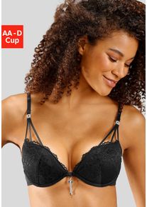 Lascana Damen Push-up-BH, Gr. 80, schwarz, Microtouch, Spitze, Obermaterial: 60% Polyamid, 35% Polyester, 5% Elasthan, feminin, BHs, mit edlem