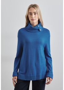 Street One Damen Rollkragenpullover, blau, casual, Gr. 40, unifarben, Stoff, 52% Viskose, 28% Polyester, 20% Nylon, Pullover, mit Knopf Details
